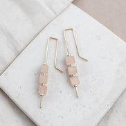 Cube - Rose Quartz & Silver Threaders