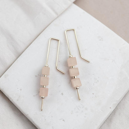 Cube - Rose Quartz & Silver Threaders
