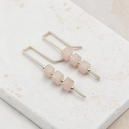 Cube - Rose Quartz & Silver Threaders