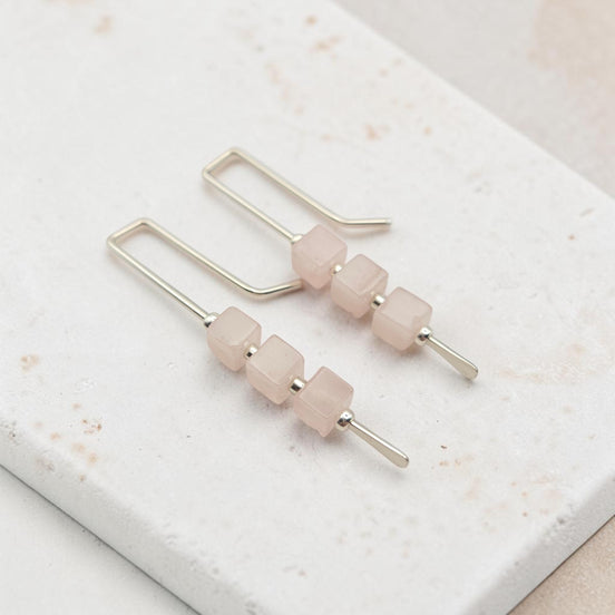 Cube - Rose Quartz & Silver Threaders