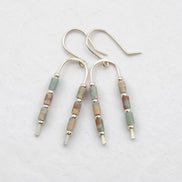 silver wishbone earrings with blue and tan aqua terra jasper gemstone beads