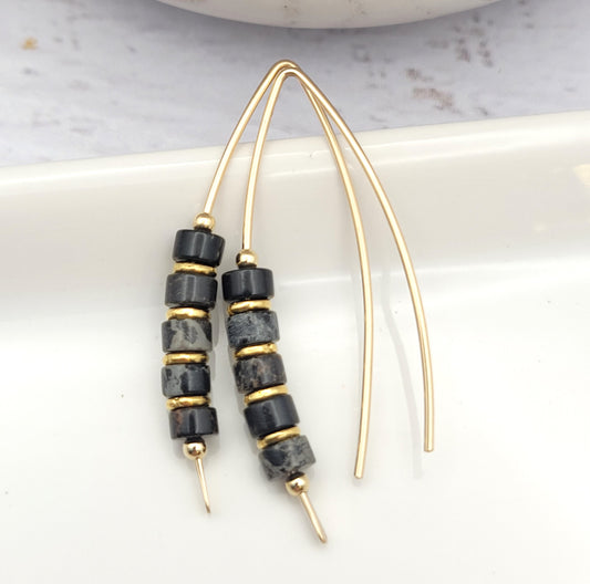 Wish - Gold & Black Jasper Earrings Bijou by SAM   