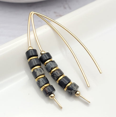 Wish - Gold & Black Jasper Earrings Bijou by SAM   