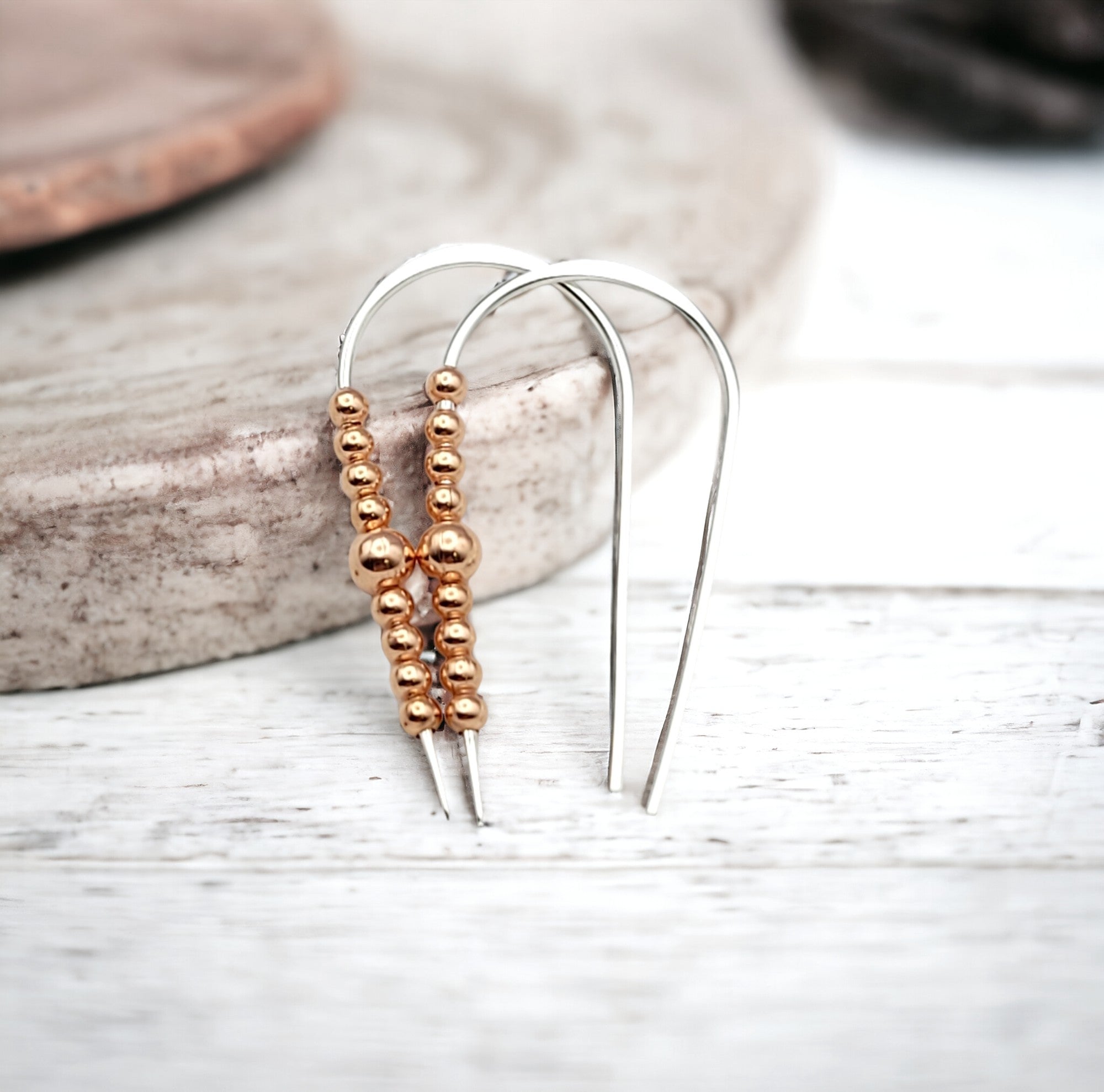 Cheval - Silver & Copper Threaders Earrings Bijou by SAM   