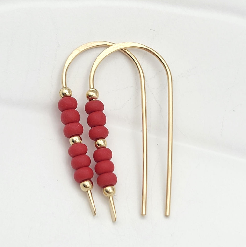 Cheval - Gold & Red Beads Earrings Etsy   