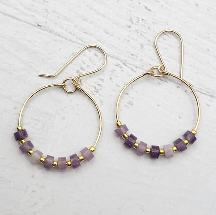 Boho Hoops - Gold & Amethyst Earrings Bijou by SAM   