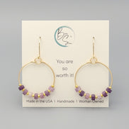 Boho Hoops - Gold & Amethyst Earrings Bijou by SAM   