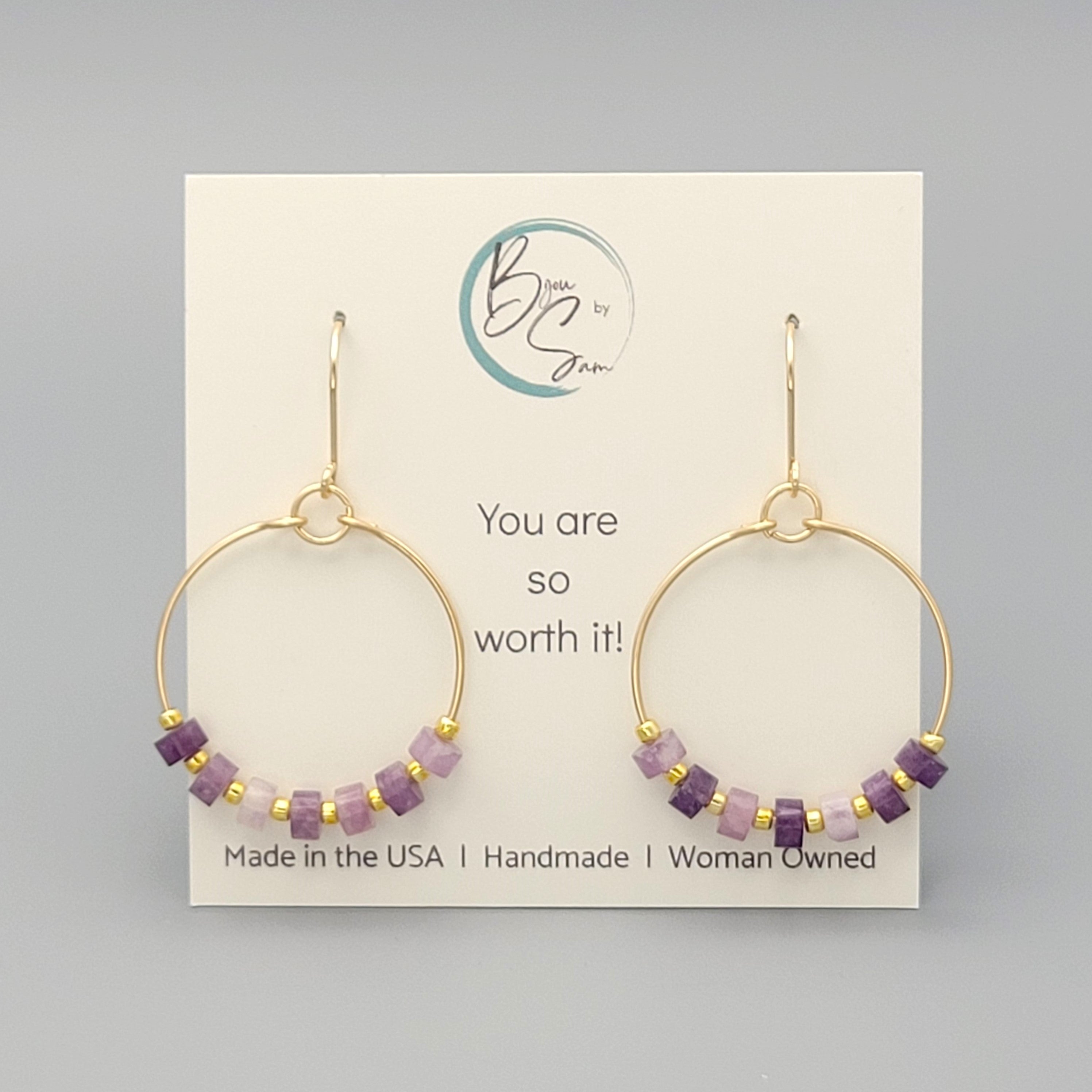 Boho Hoops - Gold & Amethyst Earrings Bijou by SAM   