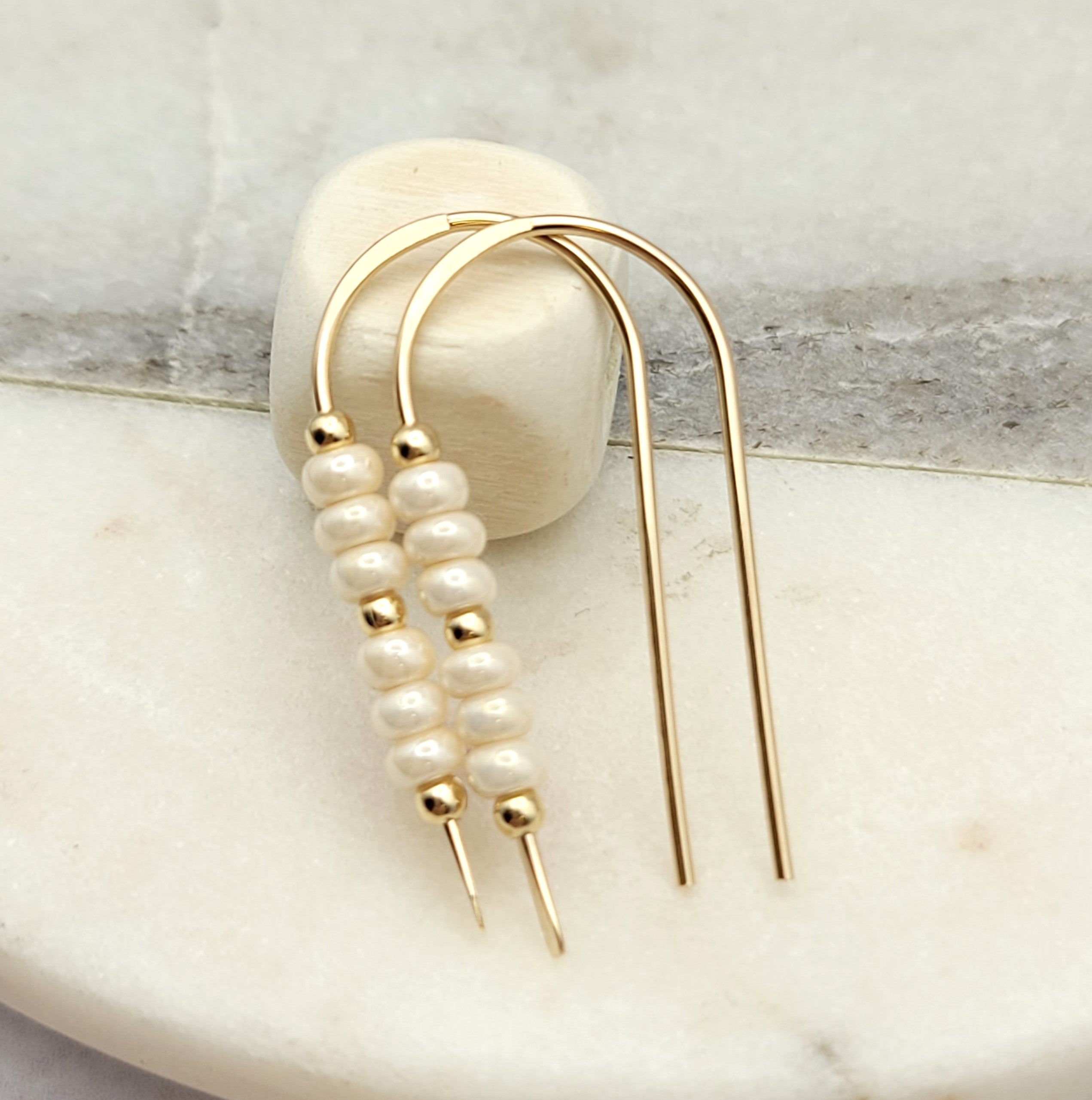 Cheval - Gold & Pearl Luster Earrings Etsy   