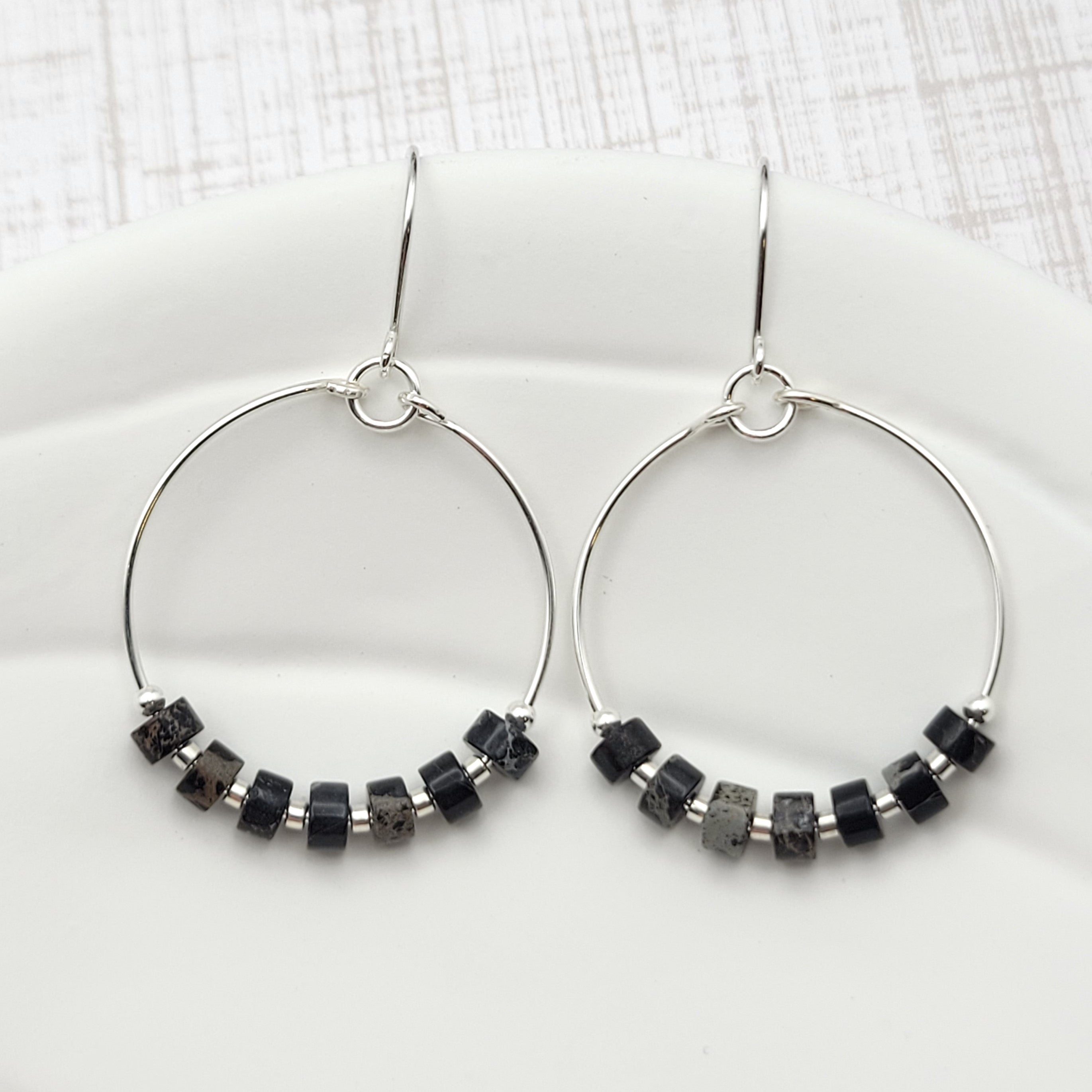 Boho - Silver with Black Jasper Earrings Bijou by SAM   