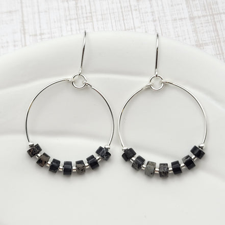 Boho - Silver with Black Jasper Earrings Bijou by SAM   