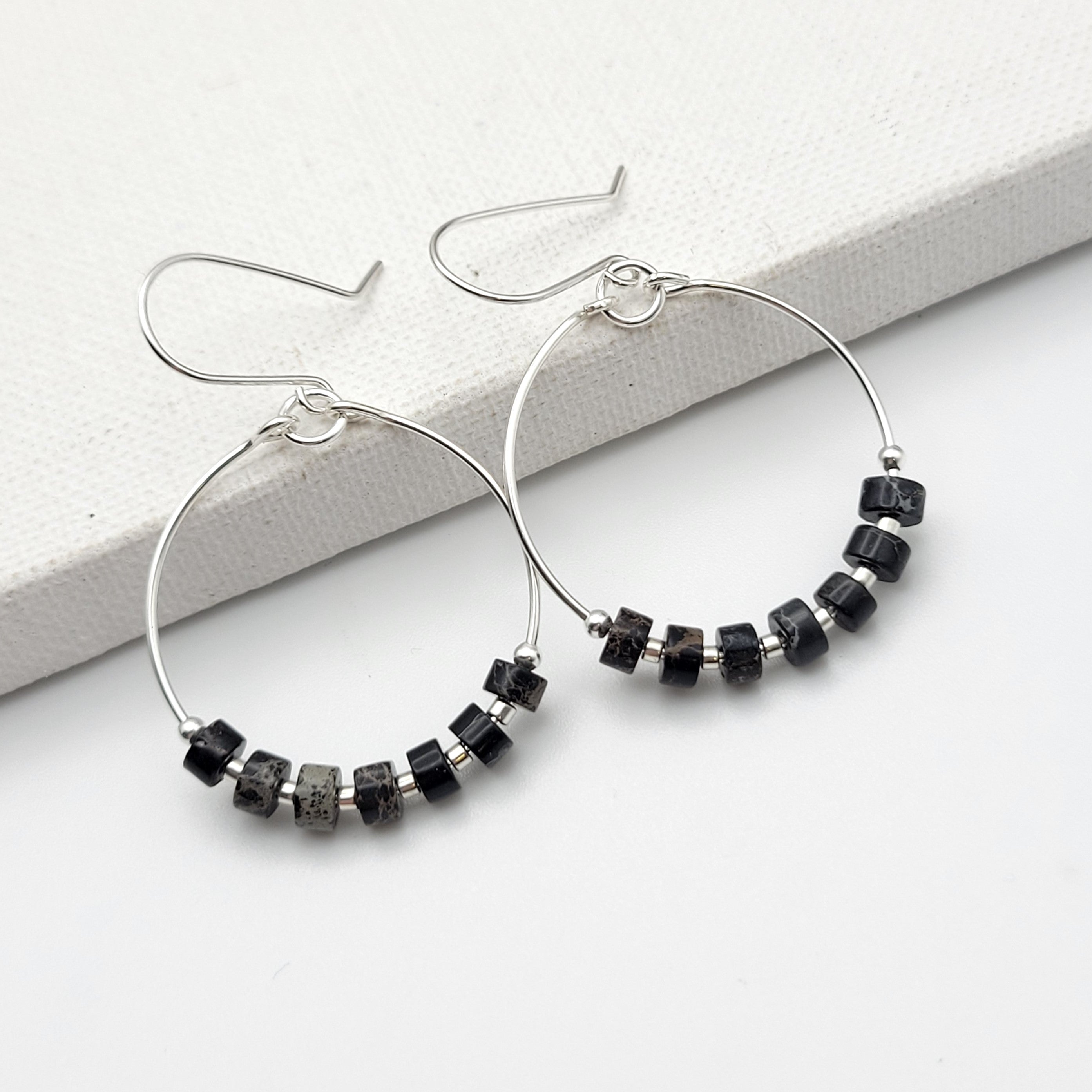 Boho - Silver with Black Jasper Earrings Bijou by SAM   
