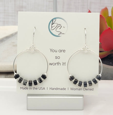 Boho - Silver with Black Jasper Earrings Bijou by SAM   
