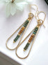 Harley Long Gold Hoops with Green and Tan Beads
