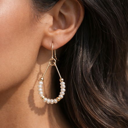 Lane - Gold & Pearl Luster Earrings Bijou by SAM