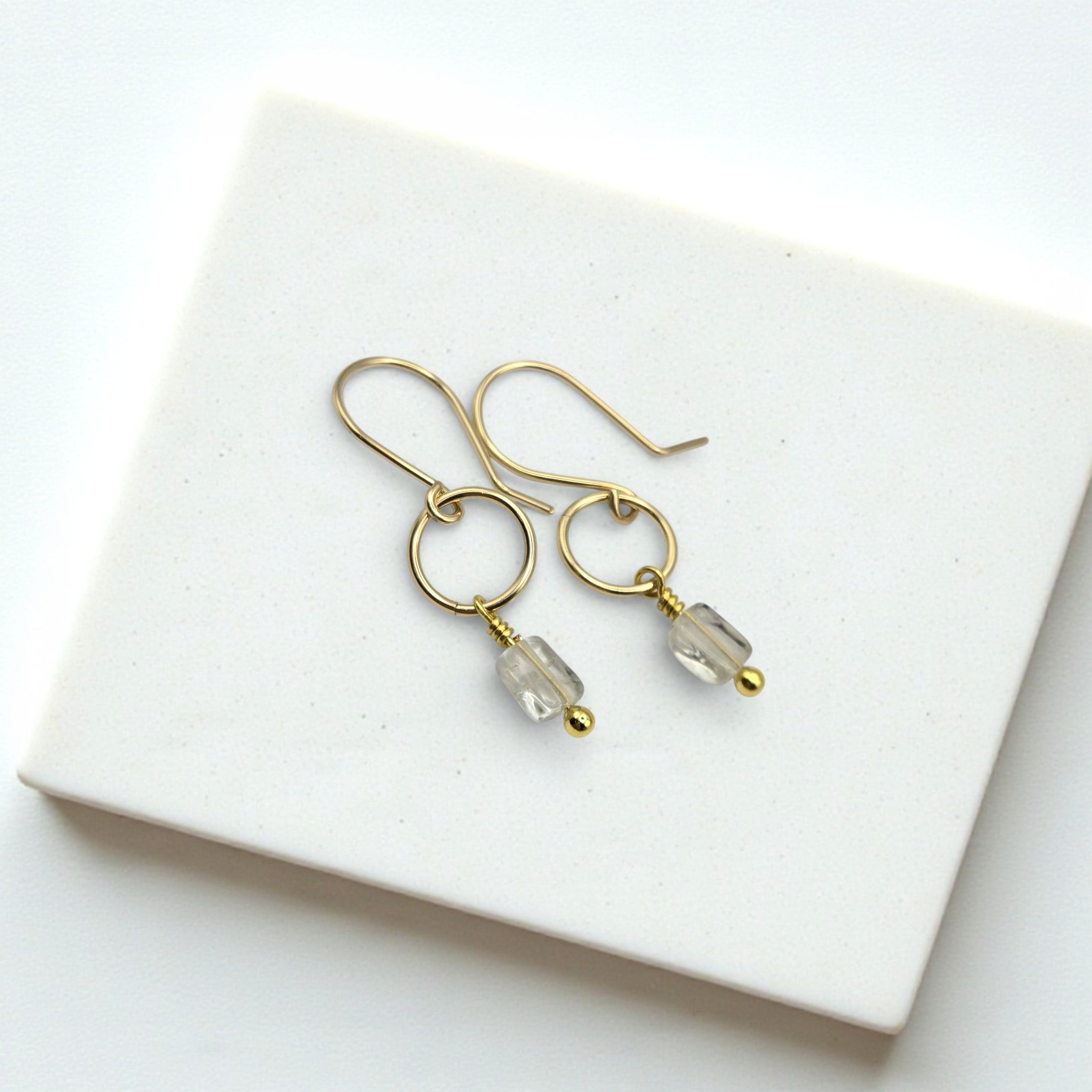 Mini Gemstone Hoops - Deep Forest Earrings Bijou by SAM Gold Fill Prasiolite