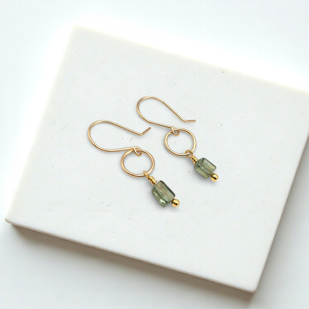 Mini Gemstone Hoops - Deep Forest Earrings Bijou by SAM Gold Fill Green Apatite