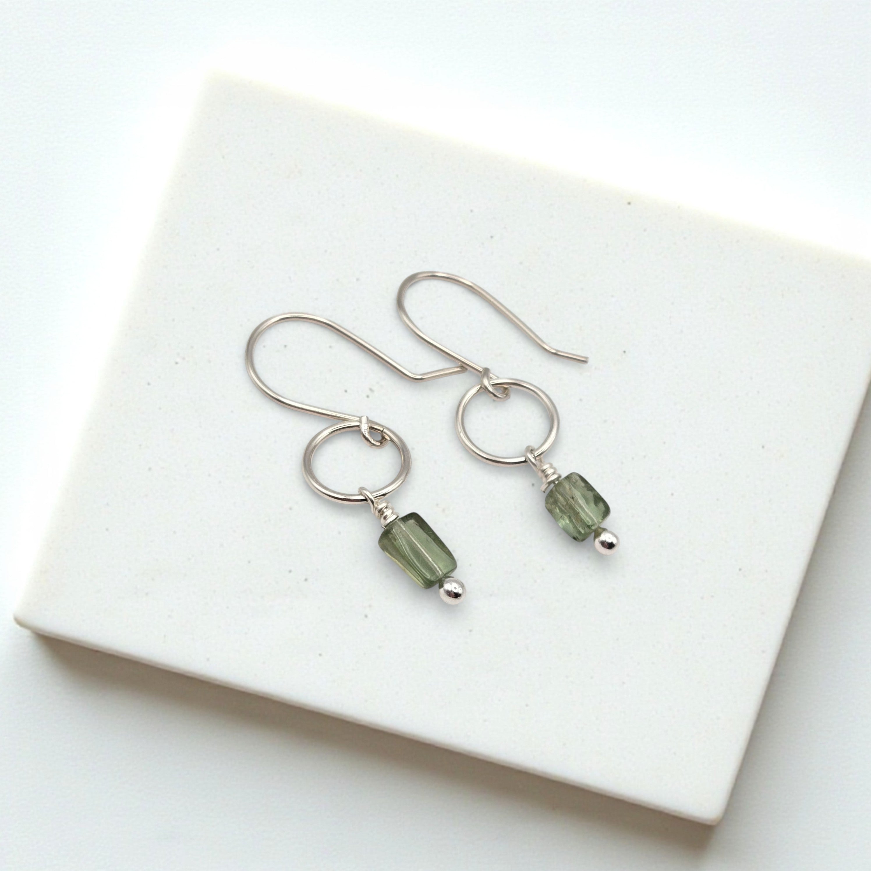 Mini Gemstone Hoops - Deep Forest Earrings Bijou by SAM Sterling Silver Green Apatite