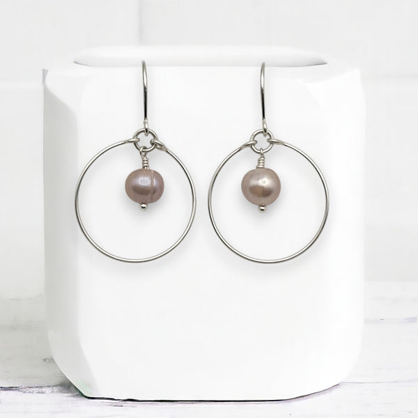 Pearl - Sterling Silver and Purple Hoops Earrings Bijou by SAM   