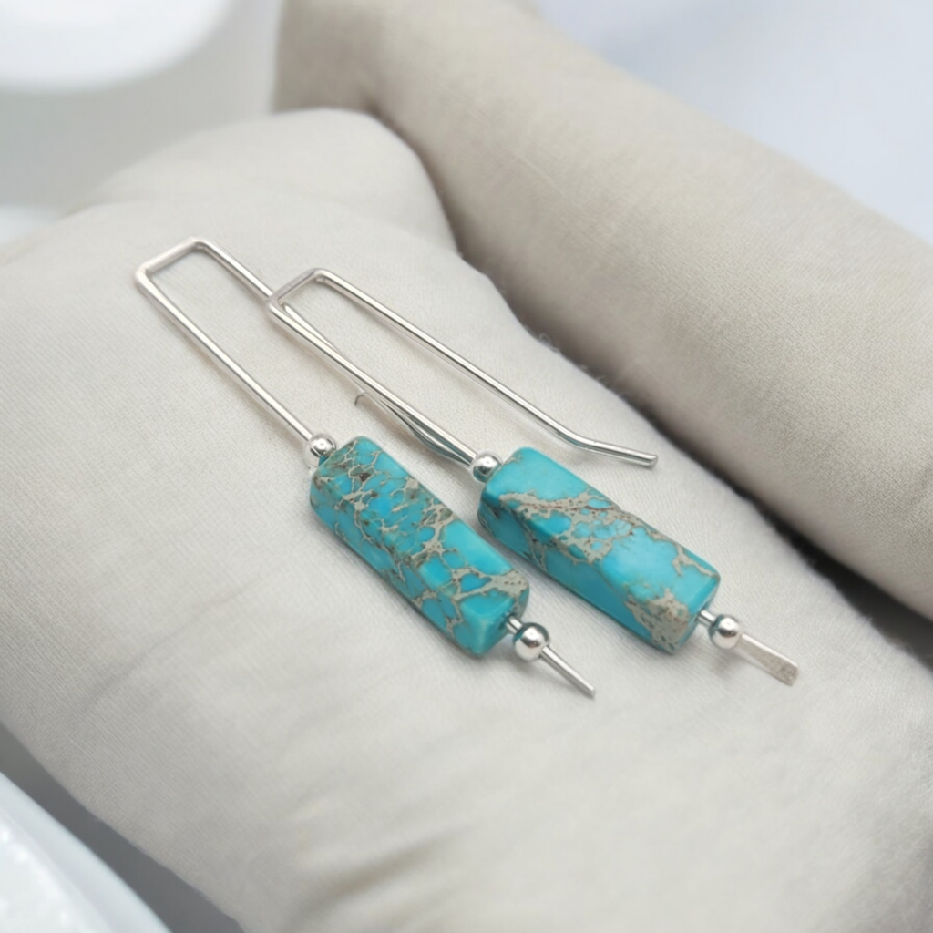 Turqouise & Sterling Silver Threader Earrings Earrings Bijou by SAM   