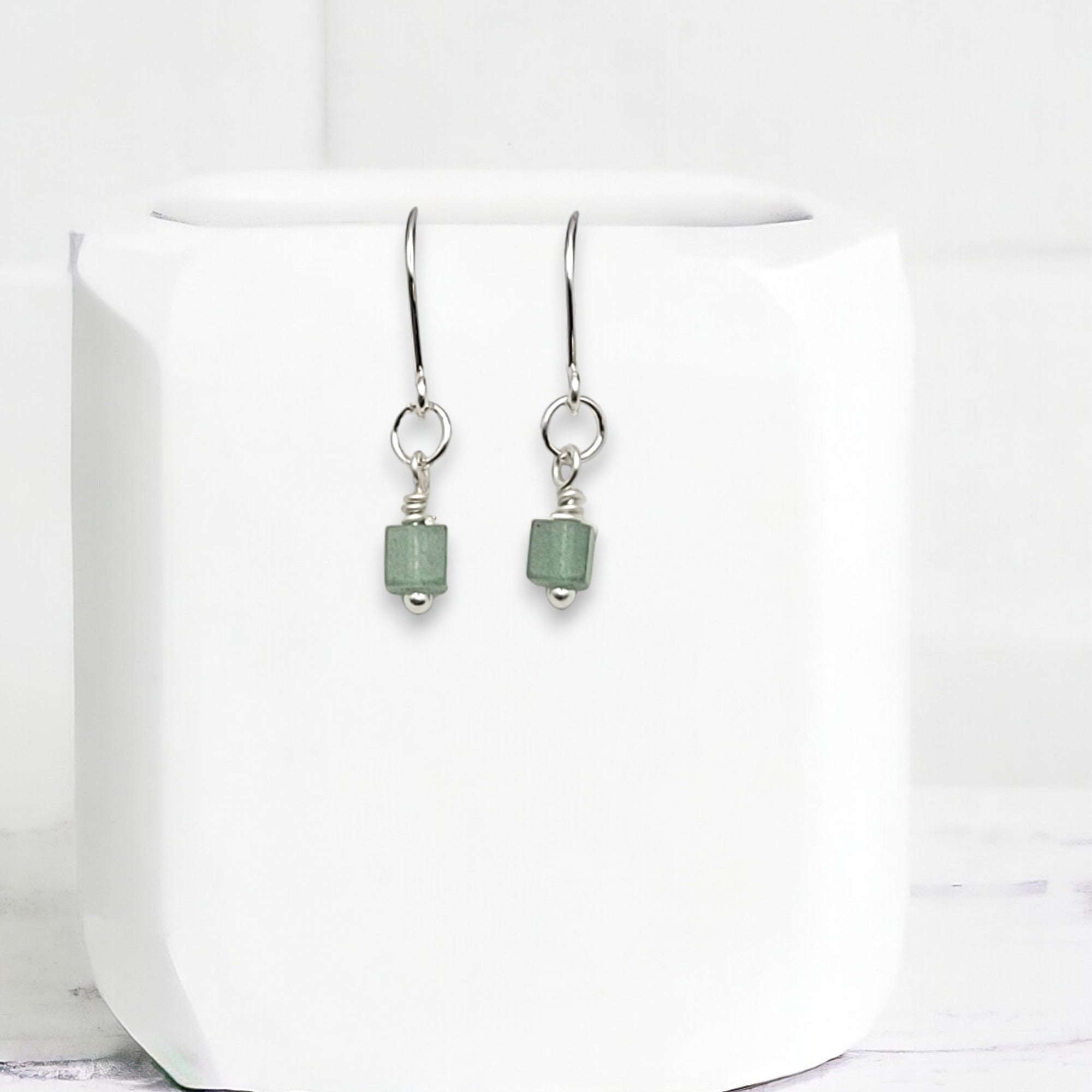 Cube - Green Aventurine & Silver Earrings Bijou by SAM Sterling Silver