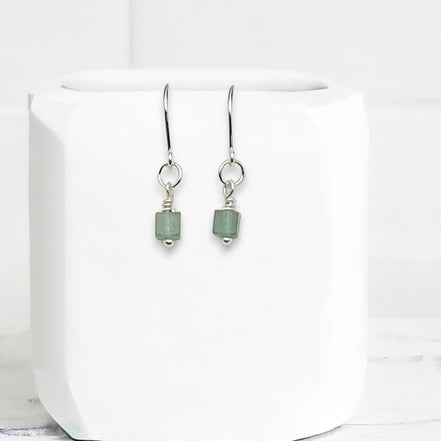 Cube - Green Aventurine & Silver Earrings Bijou by SAM Sterling Silver