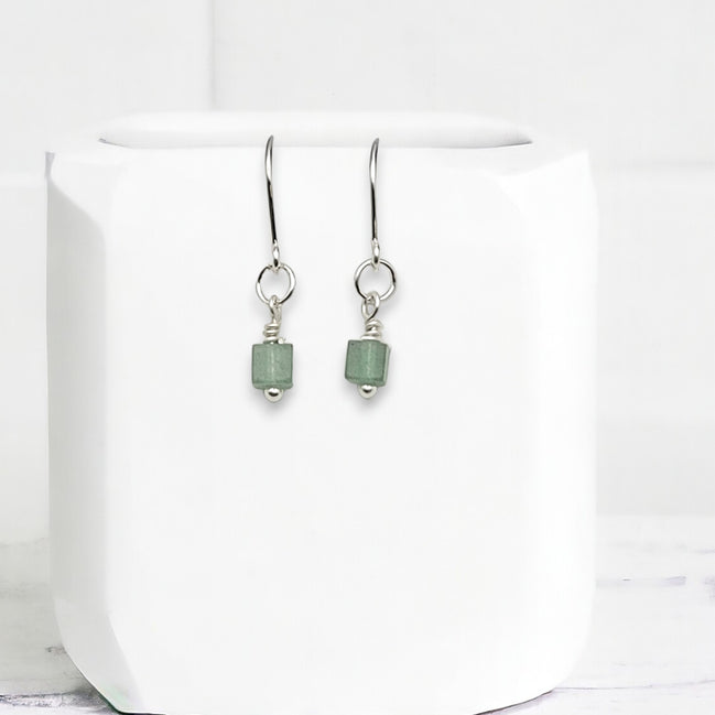 Cube - Green Aventurine & Silver Earrings Bijou by SAM Sterling Silver