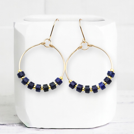 Boho - Gold & Lapis Lazuli Earrings Bijou by SAM Gold Fill