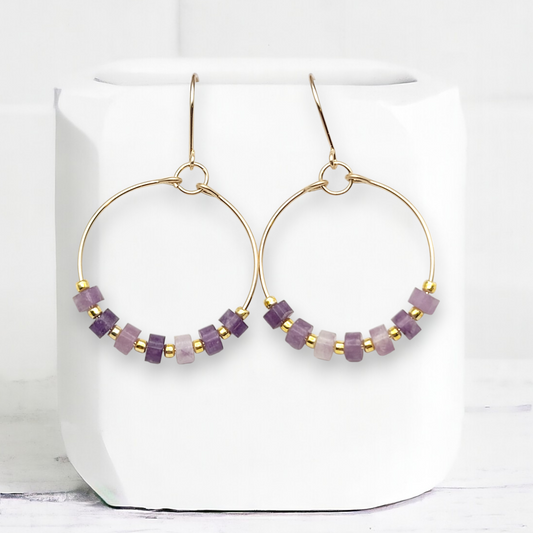 Boho Hoops - Gold & Amethyst Earrings Bijou by SAM   