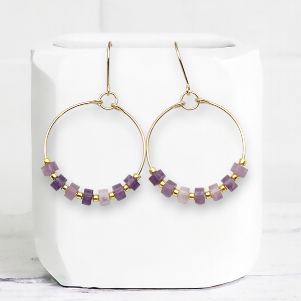 Boho Hoops - Gold & Amethyst Earrings Bijou by SAM Gold-plated