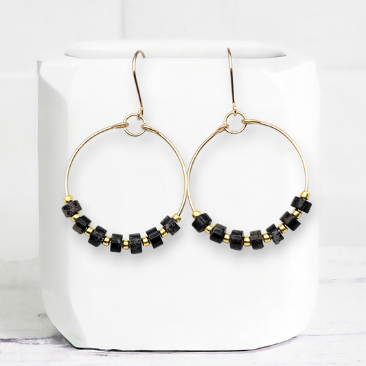 Boho Hoops - Gold & Black Earrings Bijou by SAM   