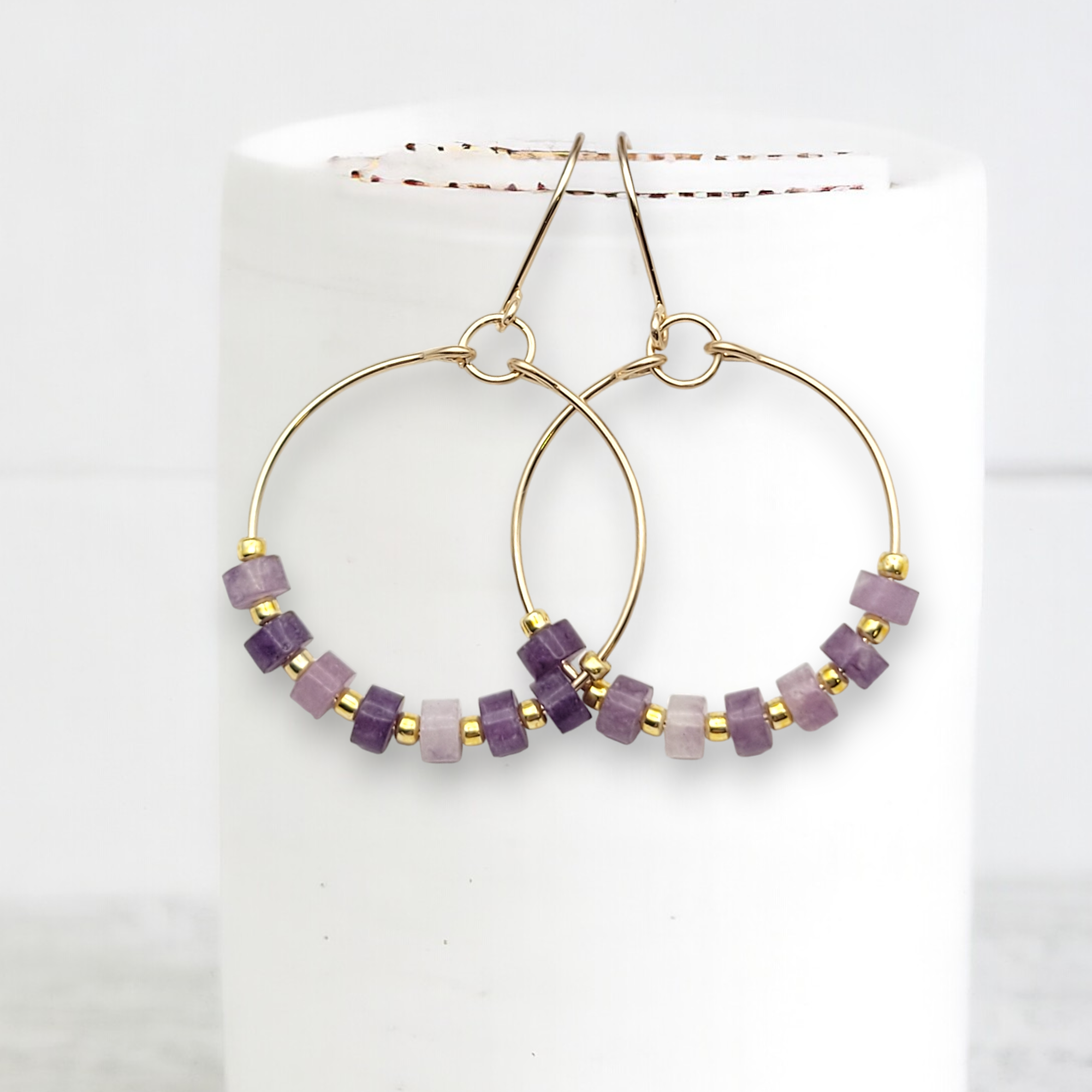 Boho Hoops - Gold & Amethyst Earrings Bijou by SAM Gold Fill