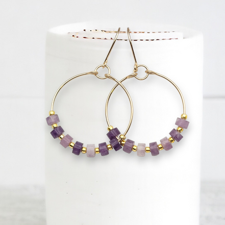 Boho Hoops - Gold & Amethyst Earrings Bijou by SAM Gold Fill