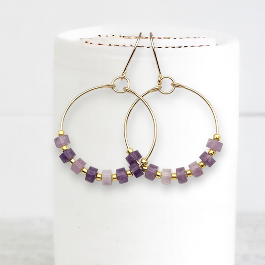 Boho Hoops - Gold & Amethyst Earrings Bijou by SAM   