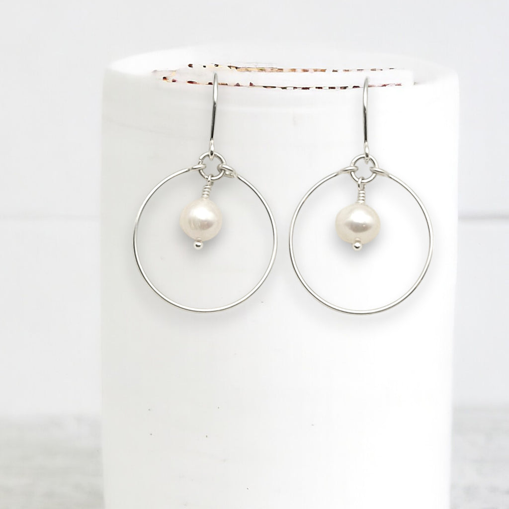 Pearl - Silver and Ivory Hoops Earrings Bijou by SAM   