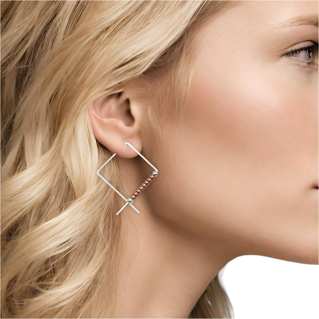 True - Square Silver & Copper Earrings Bijou by SAM   
