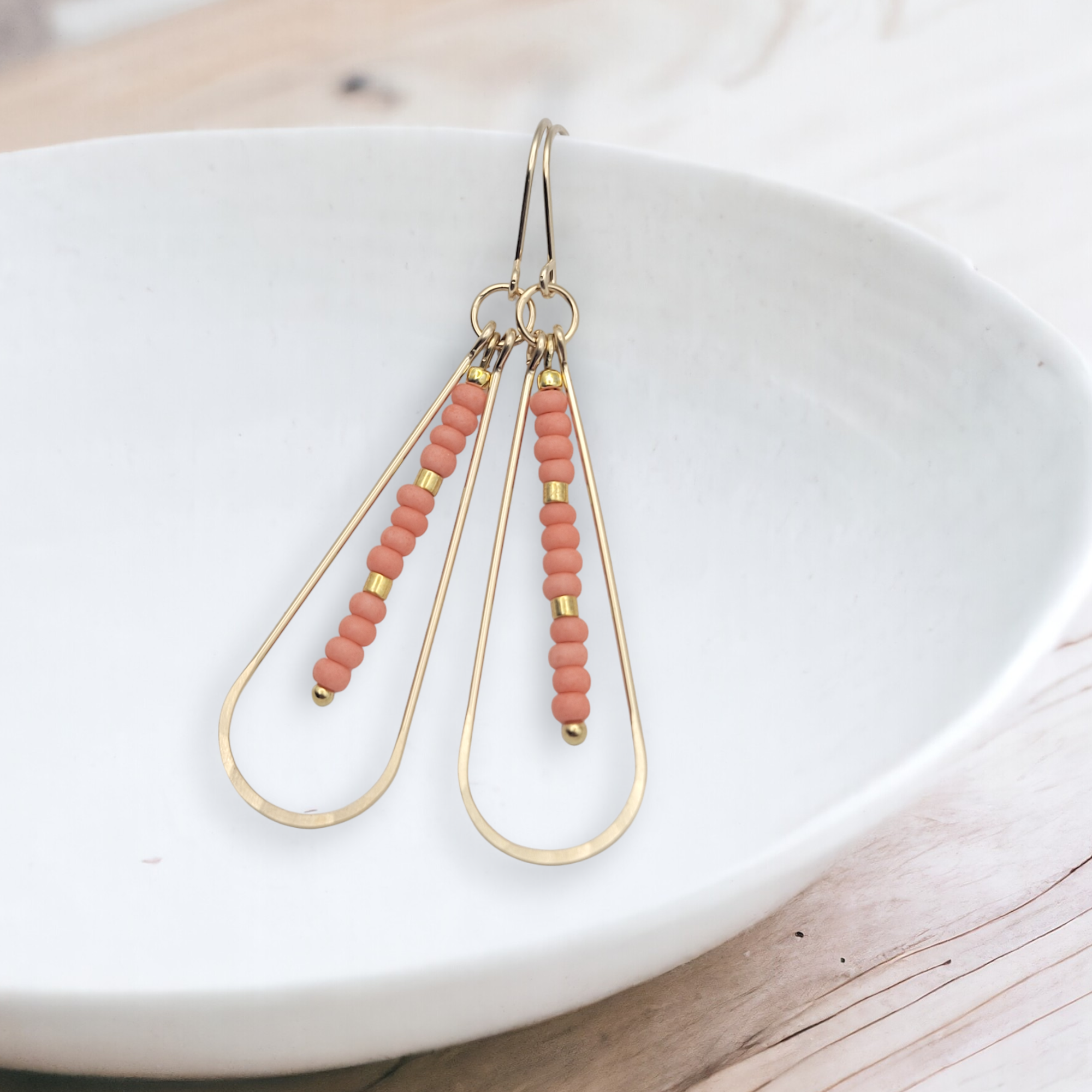 Harley - Gold & Coral Long Hoops Earrings Bijou by SAM   