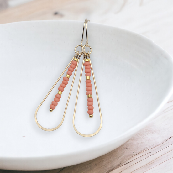 Harley - Gold & Coral Long Hoops Earrings Bijou by SAM   