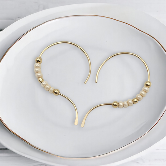 Open Heart - Gold & Pearl Earrings Bijou by SAM   