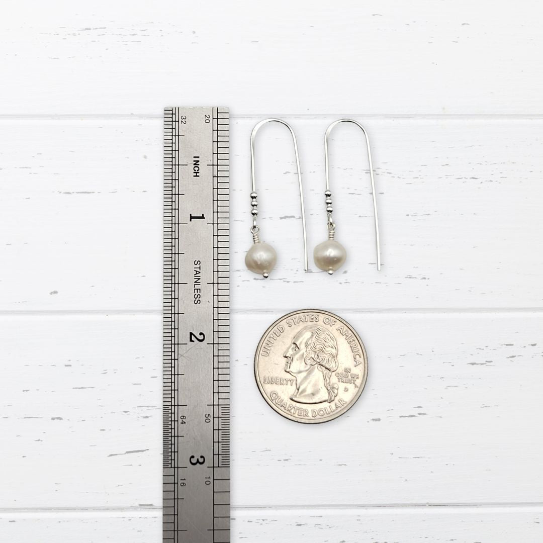 Pearl - Silver & Ivory Threader Earrings Bijou by SAM   