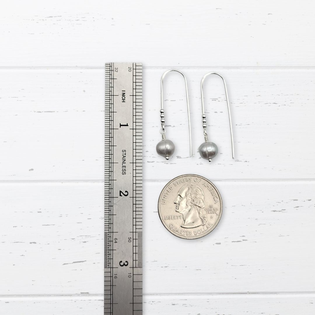 Pearl - Silver & Gray Threader Earrings Bijou by SAM   