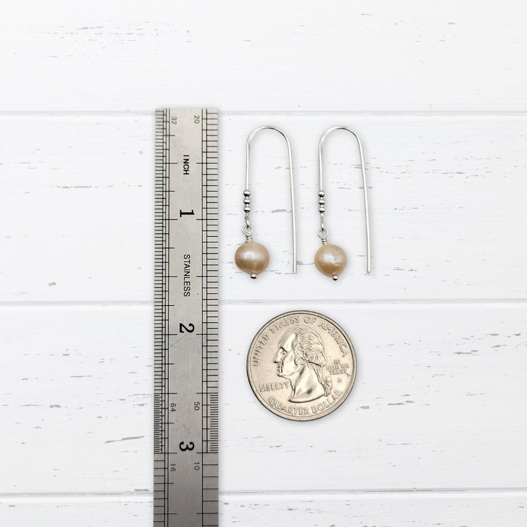 Pearl - Silver & Peach Threader Earrings Bijou by SAM   