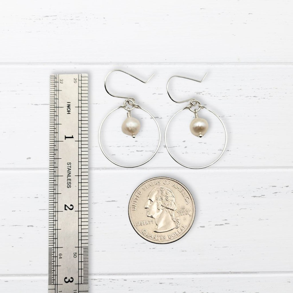 Pearl - Silver and Ivory Hoops Earrings Bijou by SAM   