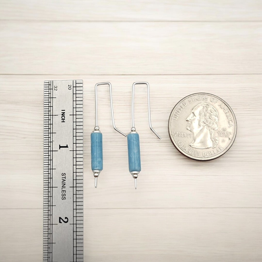 Mystique - Silver & Larimar Bar Threader Earrings Bijou by SAM
