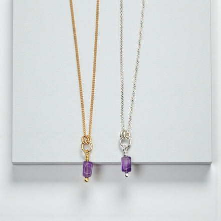 Amethyst Necklace - Silver or Gold Necklace Bijou by SAM