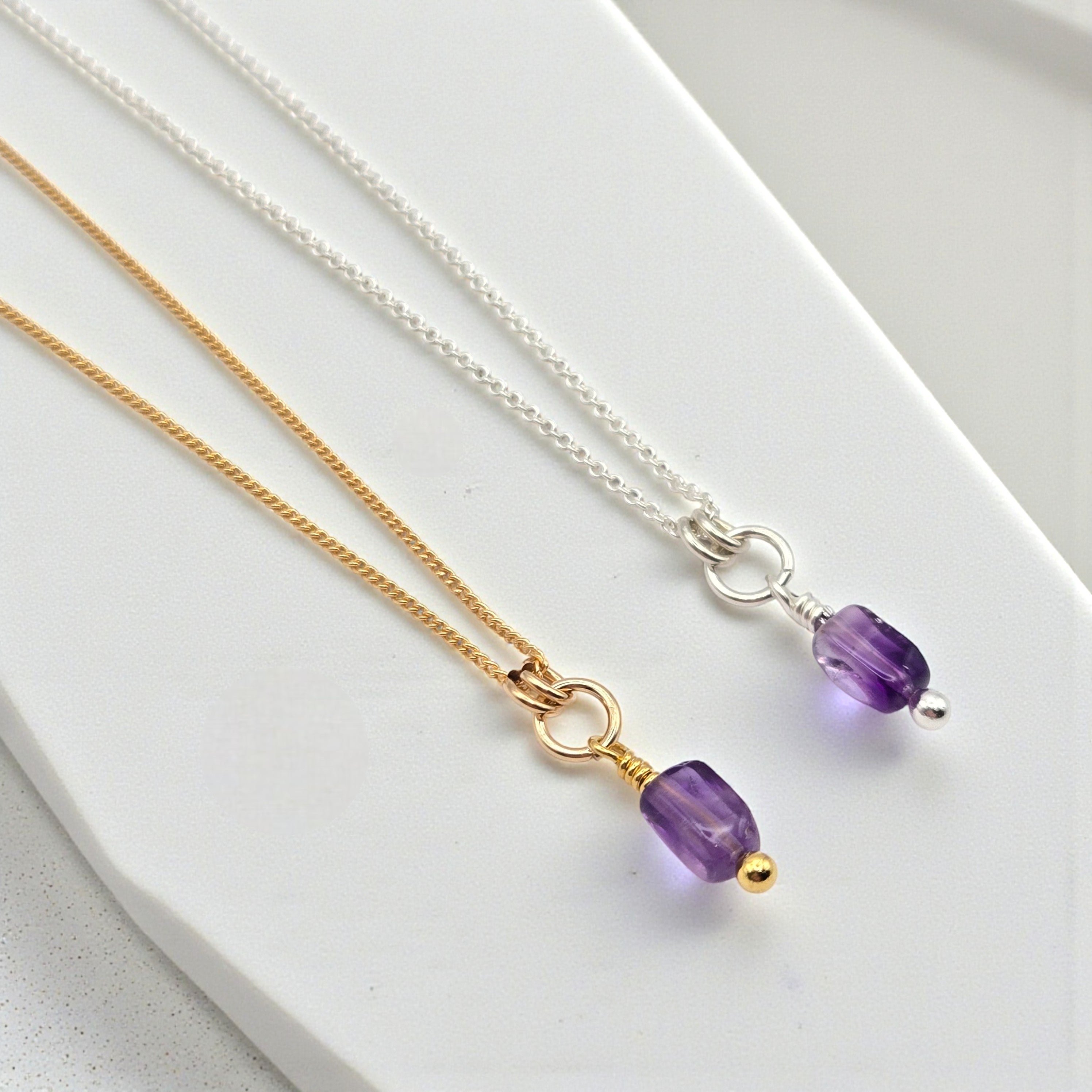 Amethyst Necklace - Silver or Gold Necklace Bijou by SAM Gold Fill