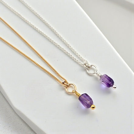 Amethyst Necklace - Silver or Gold Necklace Bijou by SAM Gold Fill