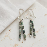 Bijou by SAM Mother Earth earrings featuring African Turquoise tube beads and sterling silver hoops and spacers.