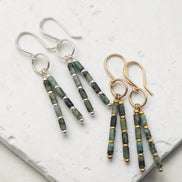 Bijou by SAM Mother Earth earrings featuring African Turquoise tube beads with gold and silver accents.