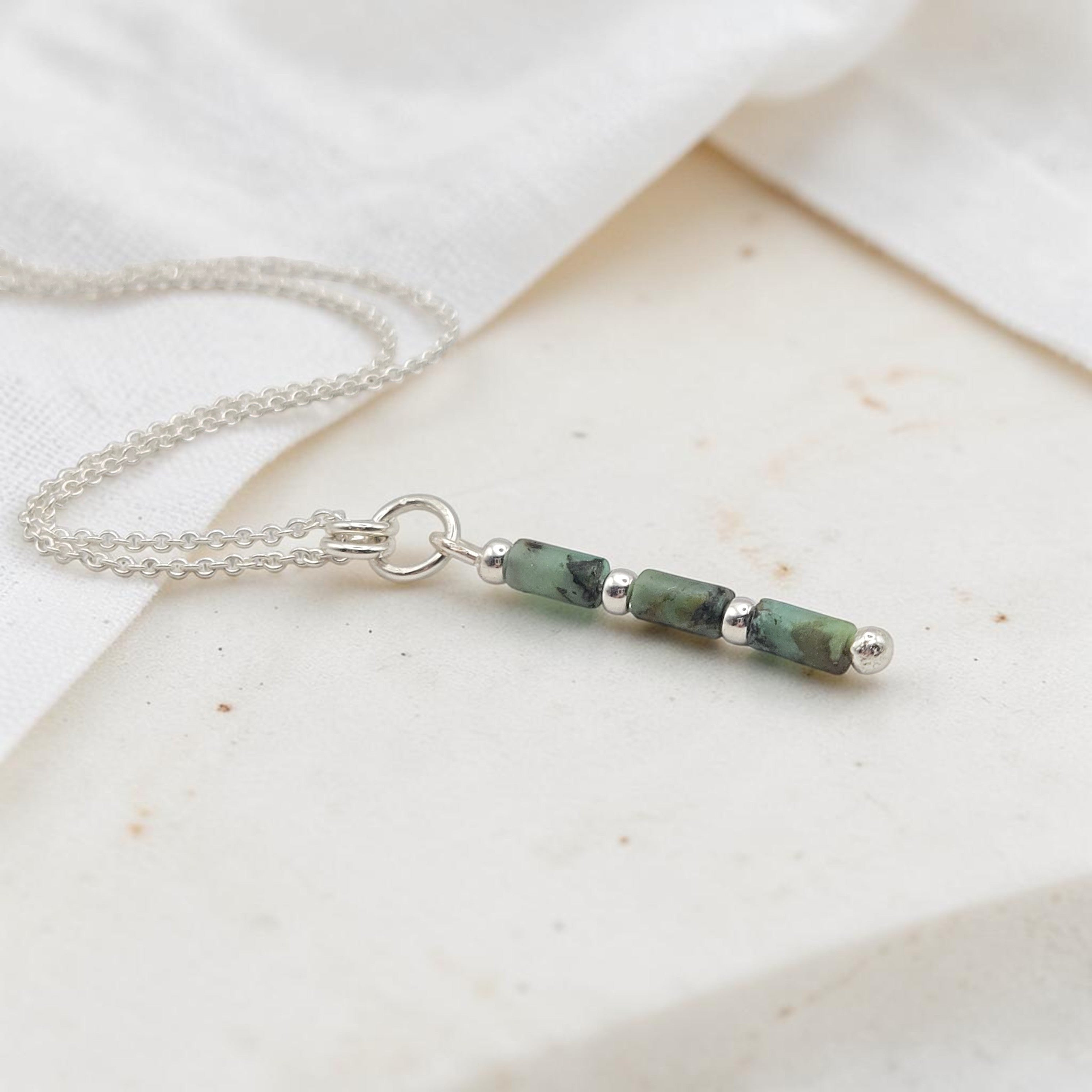 Bijou by SAM Mother Earth necklace featuring natural African Turquoise tube beads on a sterling silver chain.